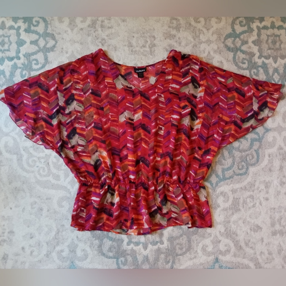 Lane Bryant Women's Batwing Cinched Waist Translucent Top Size 18/20 Multicolor